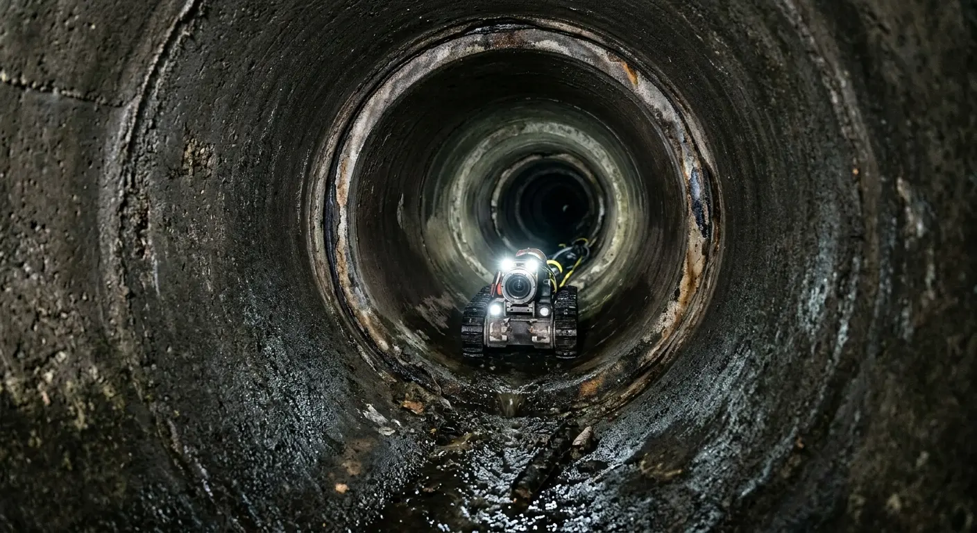Robotic sewer camera inspecting pipe interior for Drain Snake Service in Warren